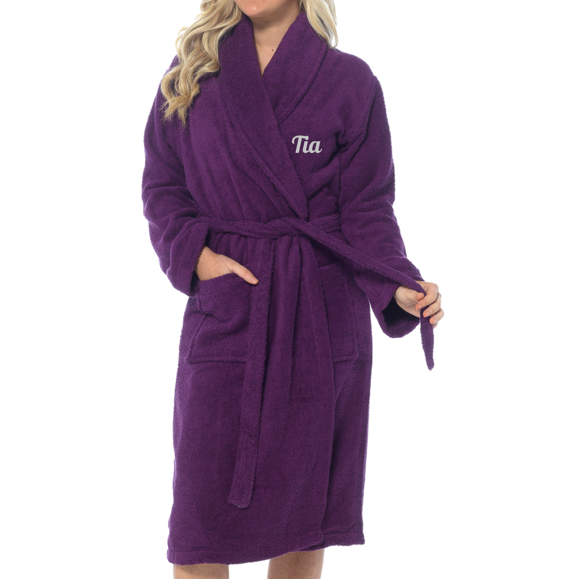 Purple Shawl Collar Towelling Robe