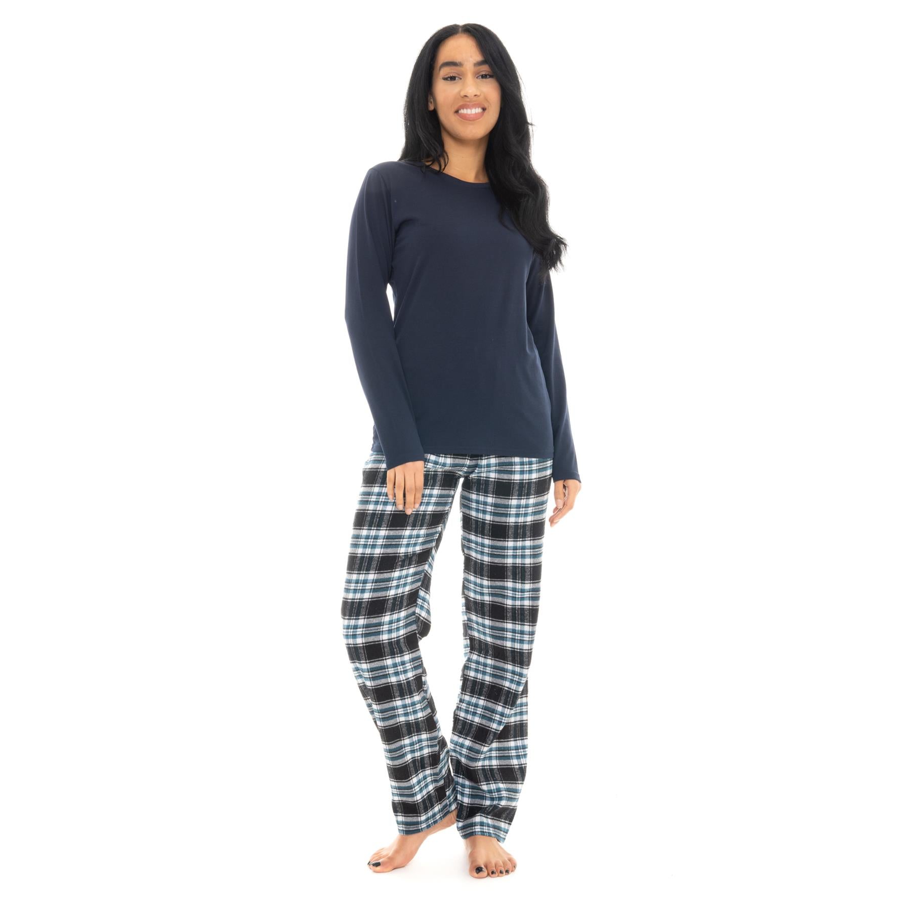 Bright Navy & Pink Flannel Check Pyjama Set