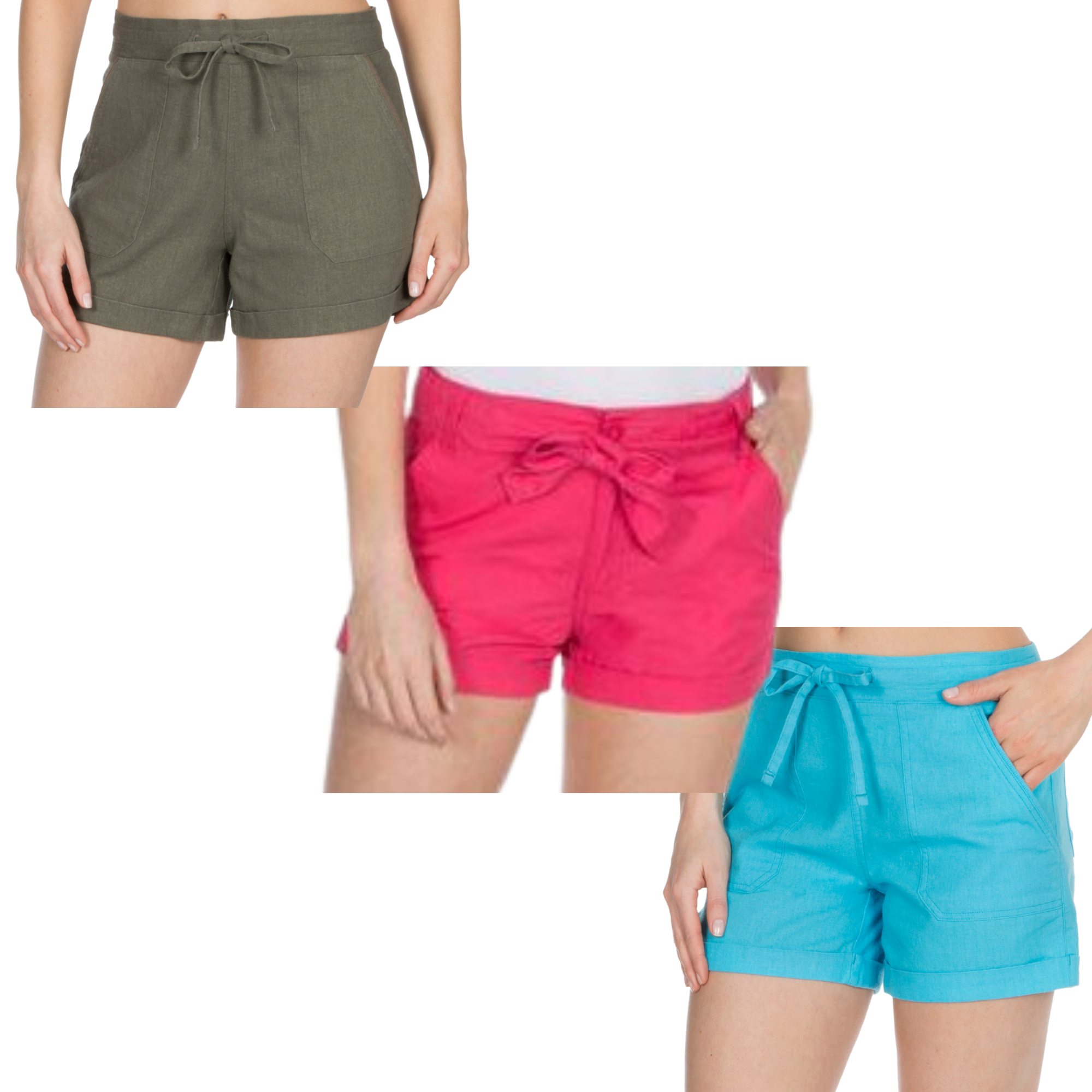 Ladies 3 Pack Linen Shorts