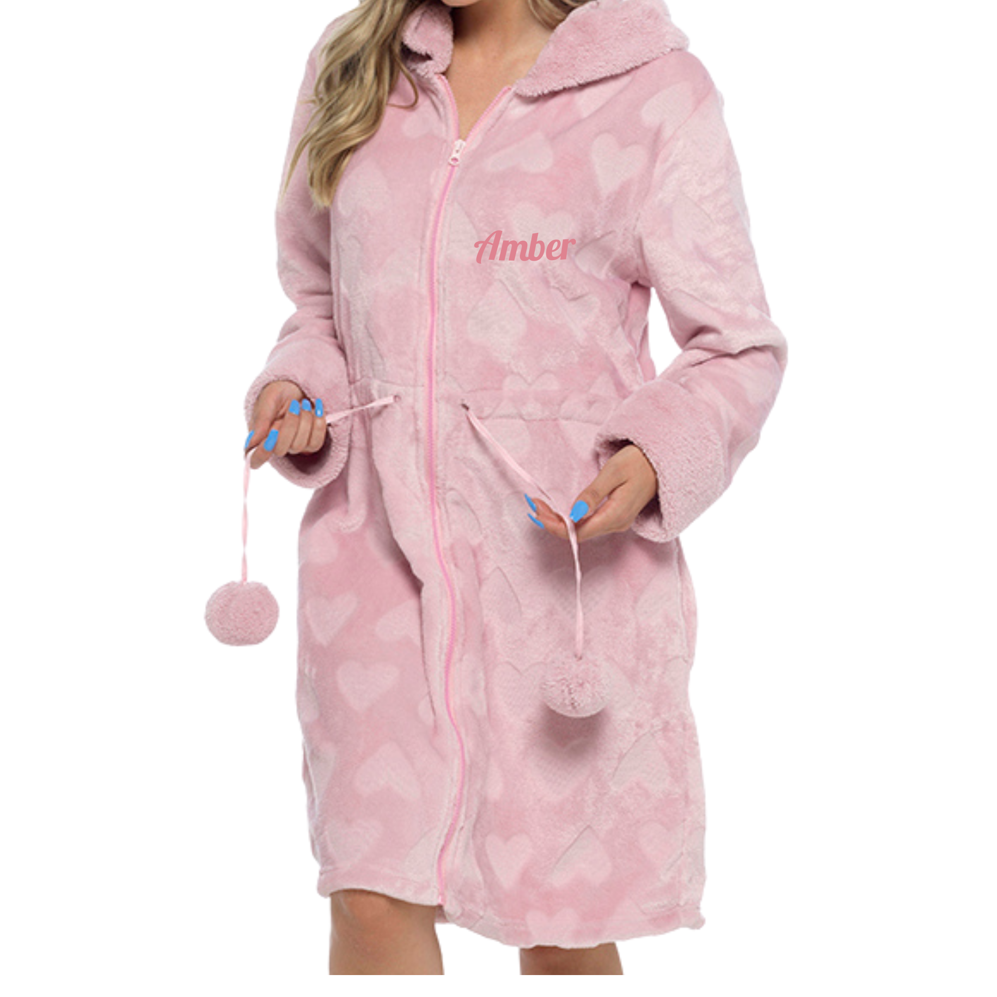 Pink Hooded Zip Up Robe