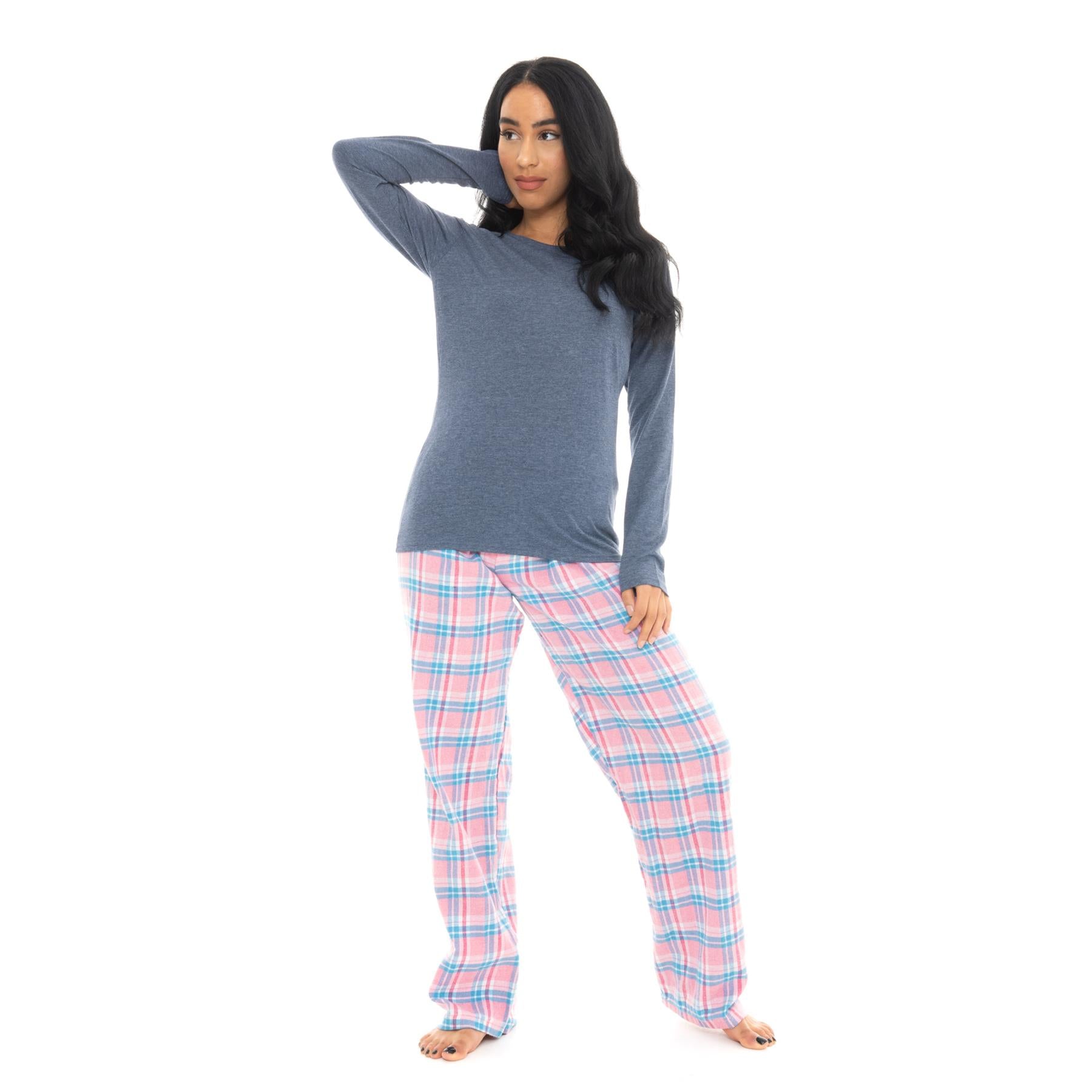 Bright Navy & Pink Flannel Check Pyjama Set