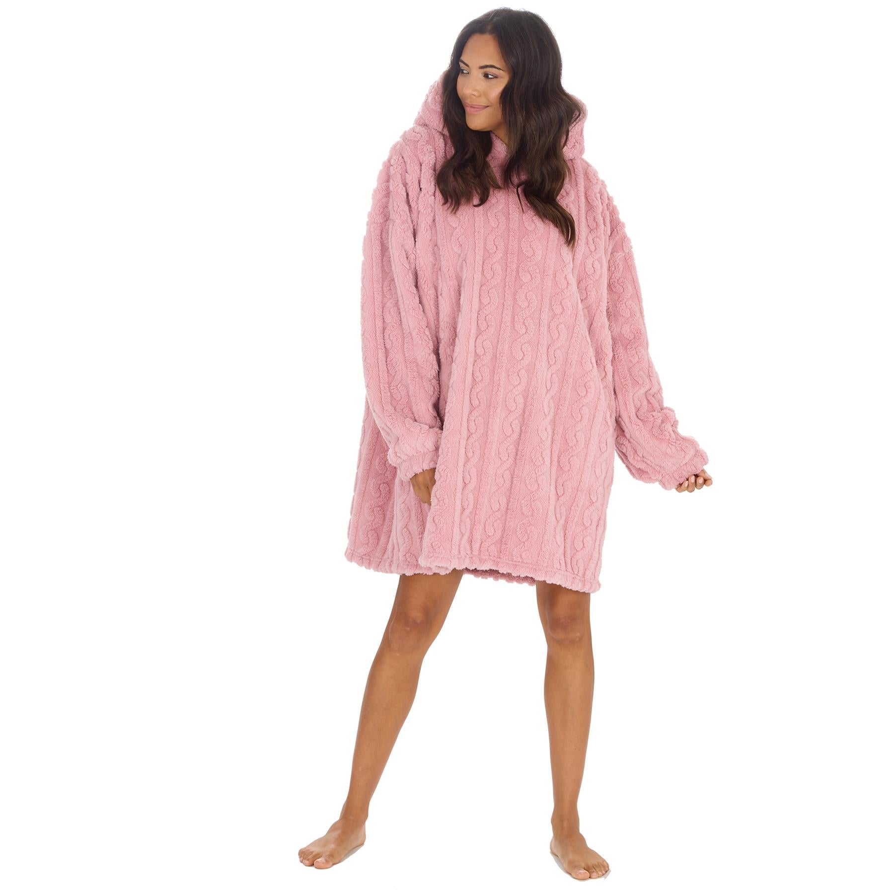 Pink Cable Knit Snuggle Hoodie