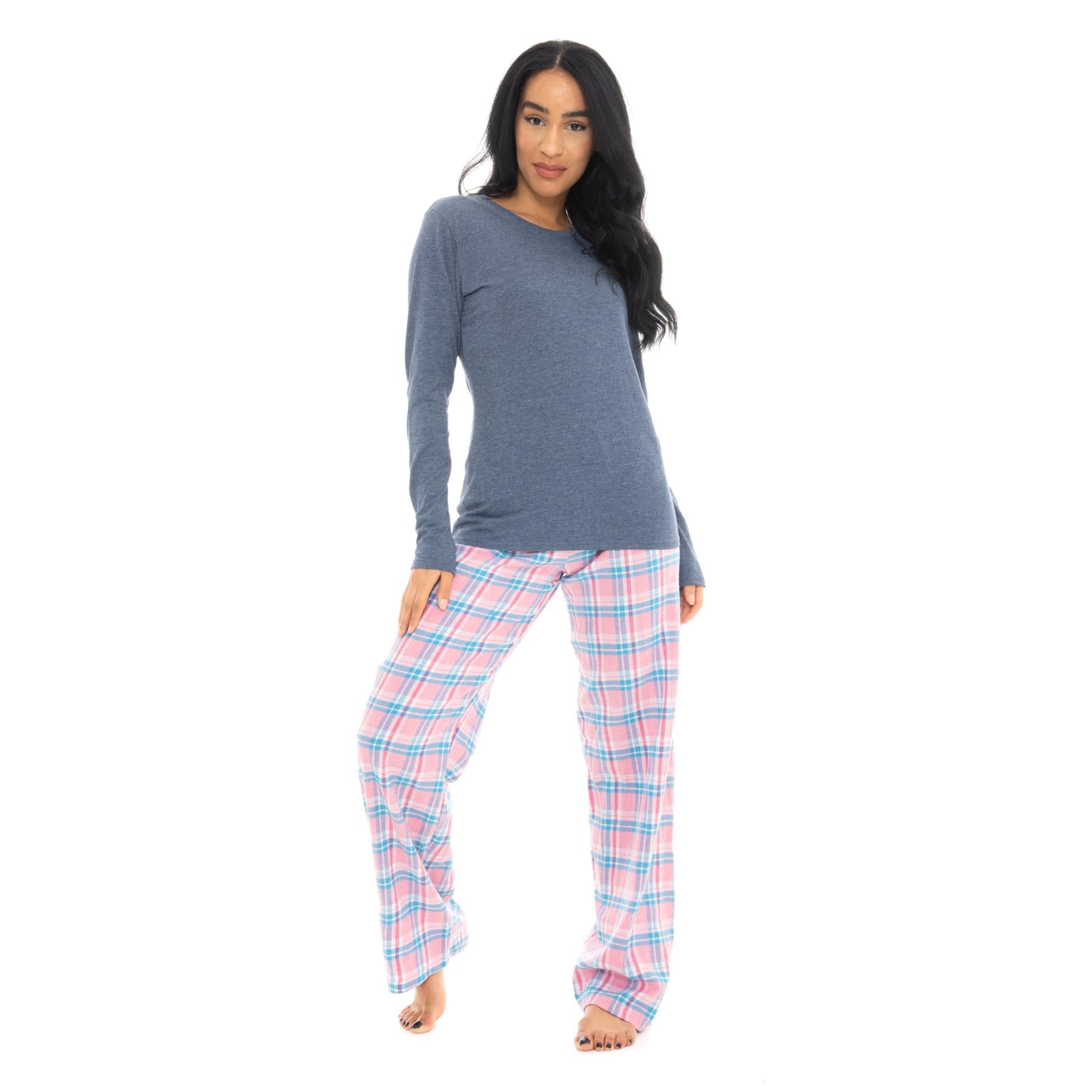 Bright Navy & Pink Flannel Check Pyjama Set