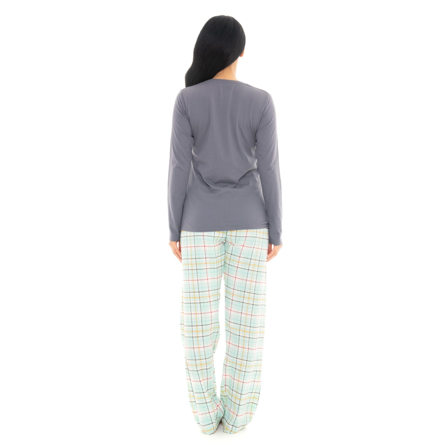 Silver & Teal Flannel Check Pyjama Set