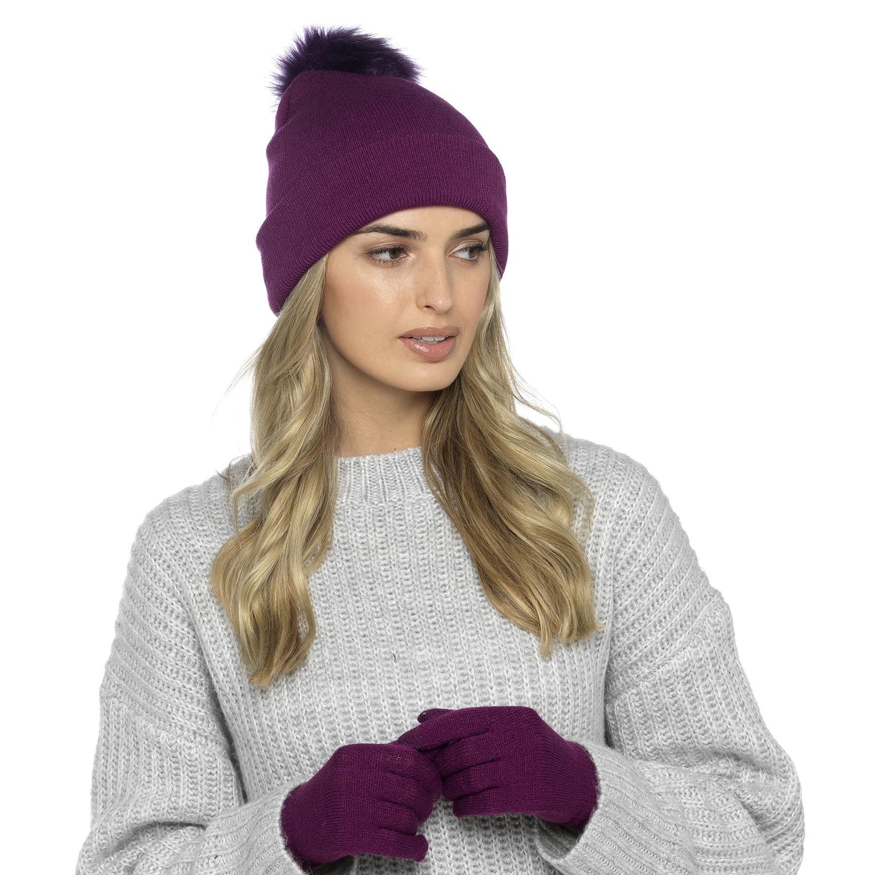 Pink Bobble Hat and Glove Set