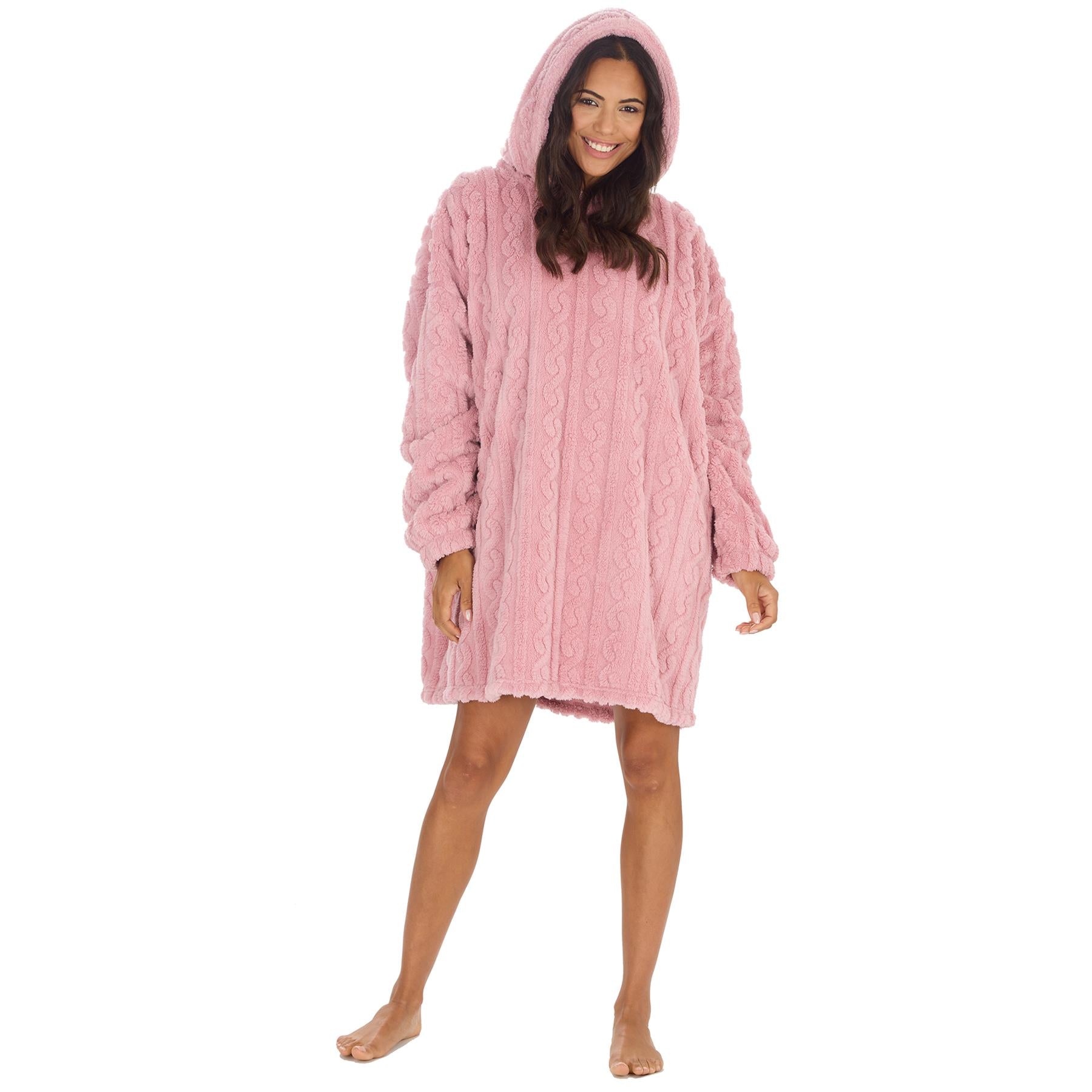 Pink Cable Knit Snuggle Hoodie