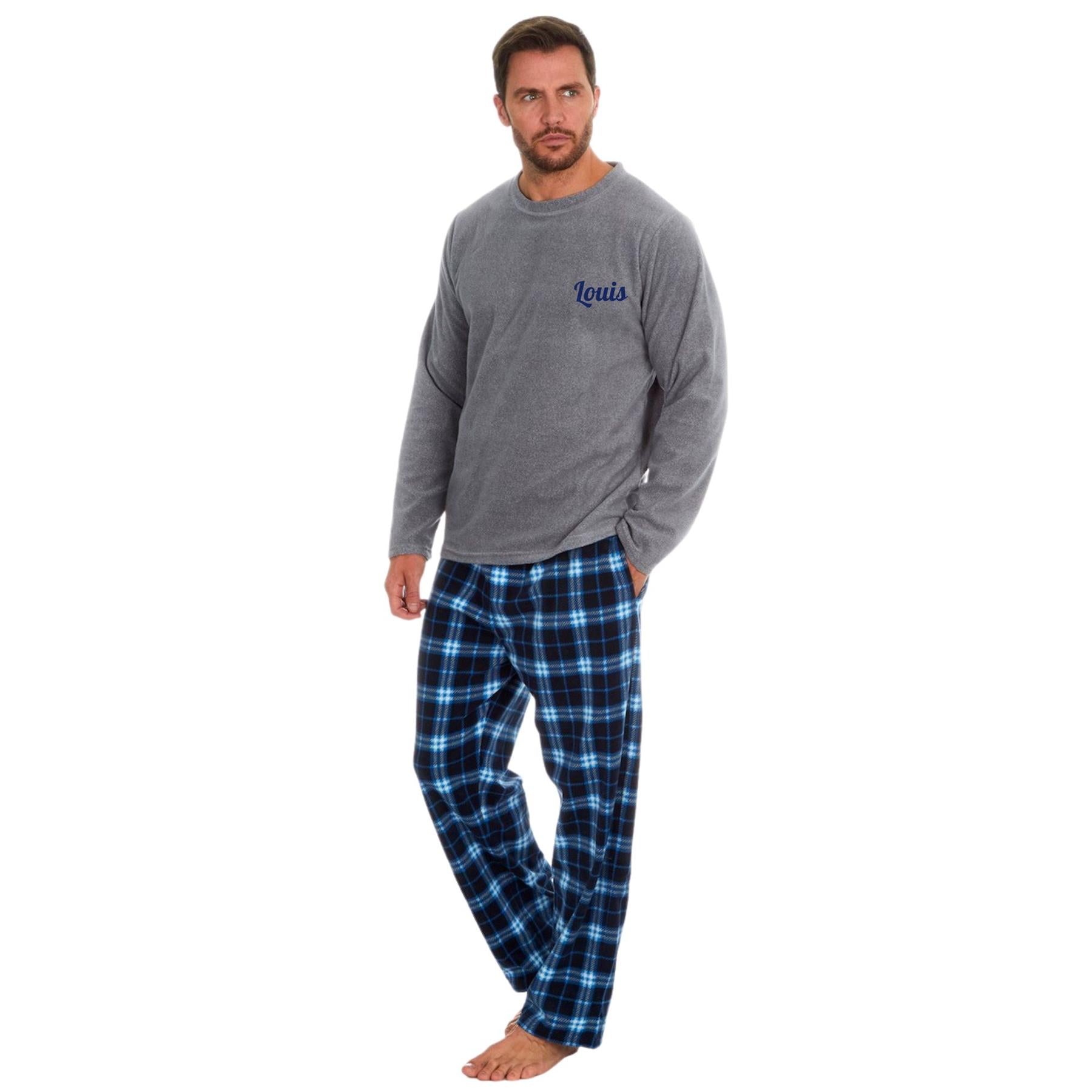 Check Personalised Pyjamas Black Check Fleece Pyjamas – Style It Up - Luxury Personalised Apparel