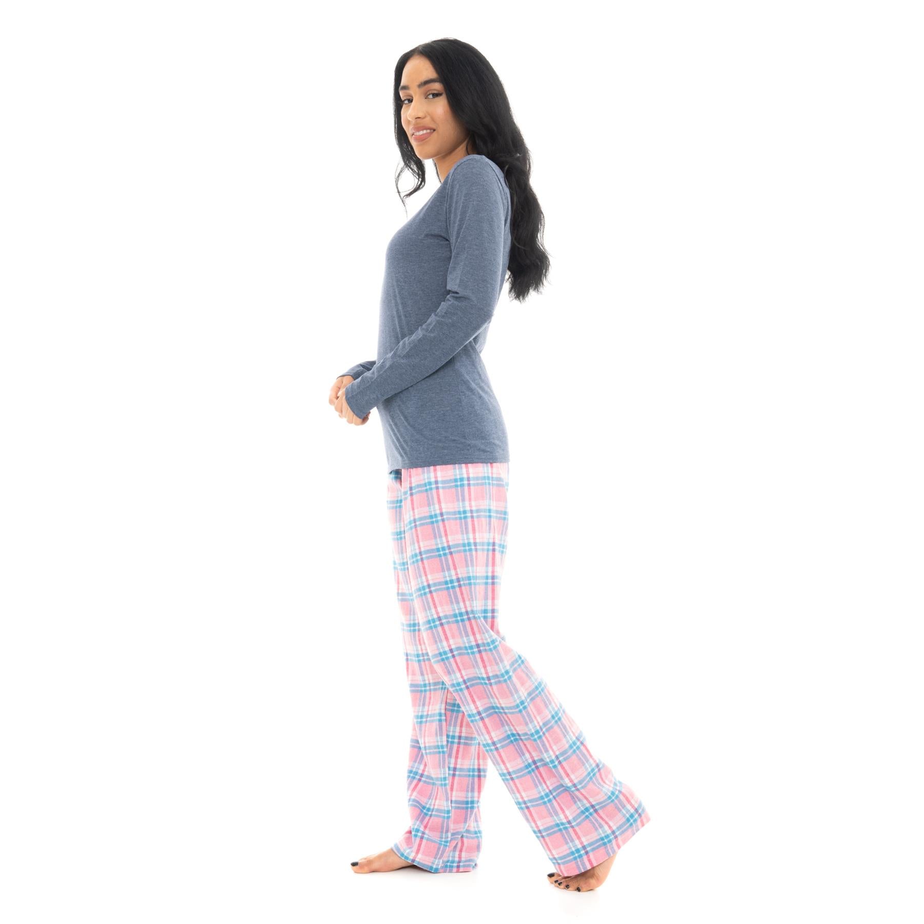 Bright Navy & Pink Flannel Check Pyjama Set