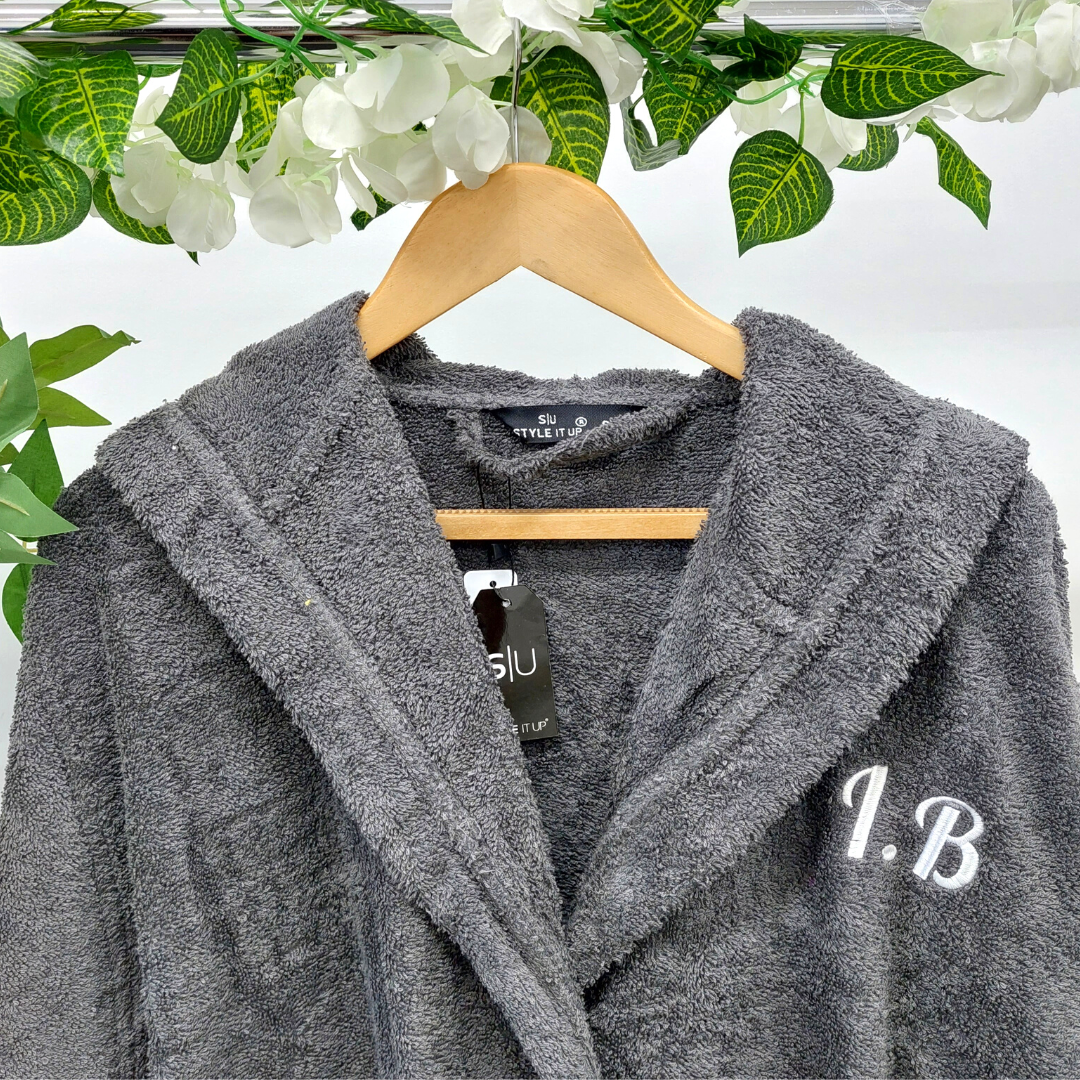Grey Hooded Towelling Robe
