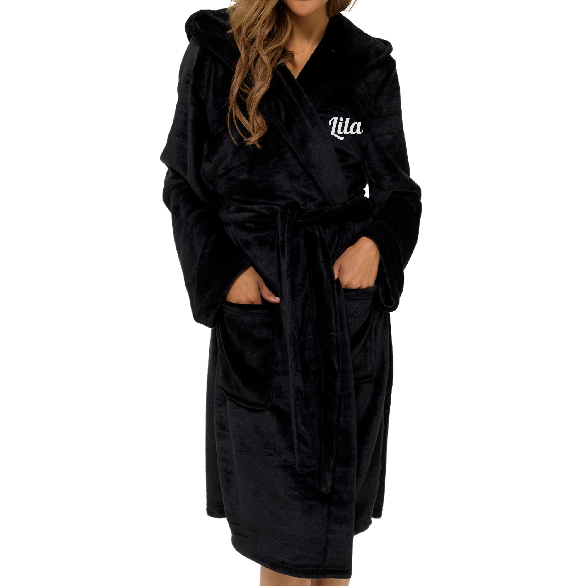 Ladies Black Shimmer Fleece Robe