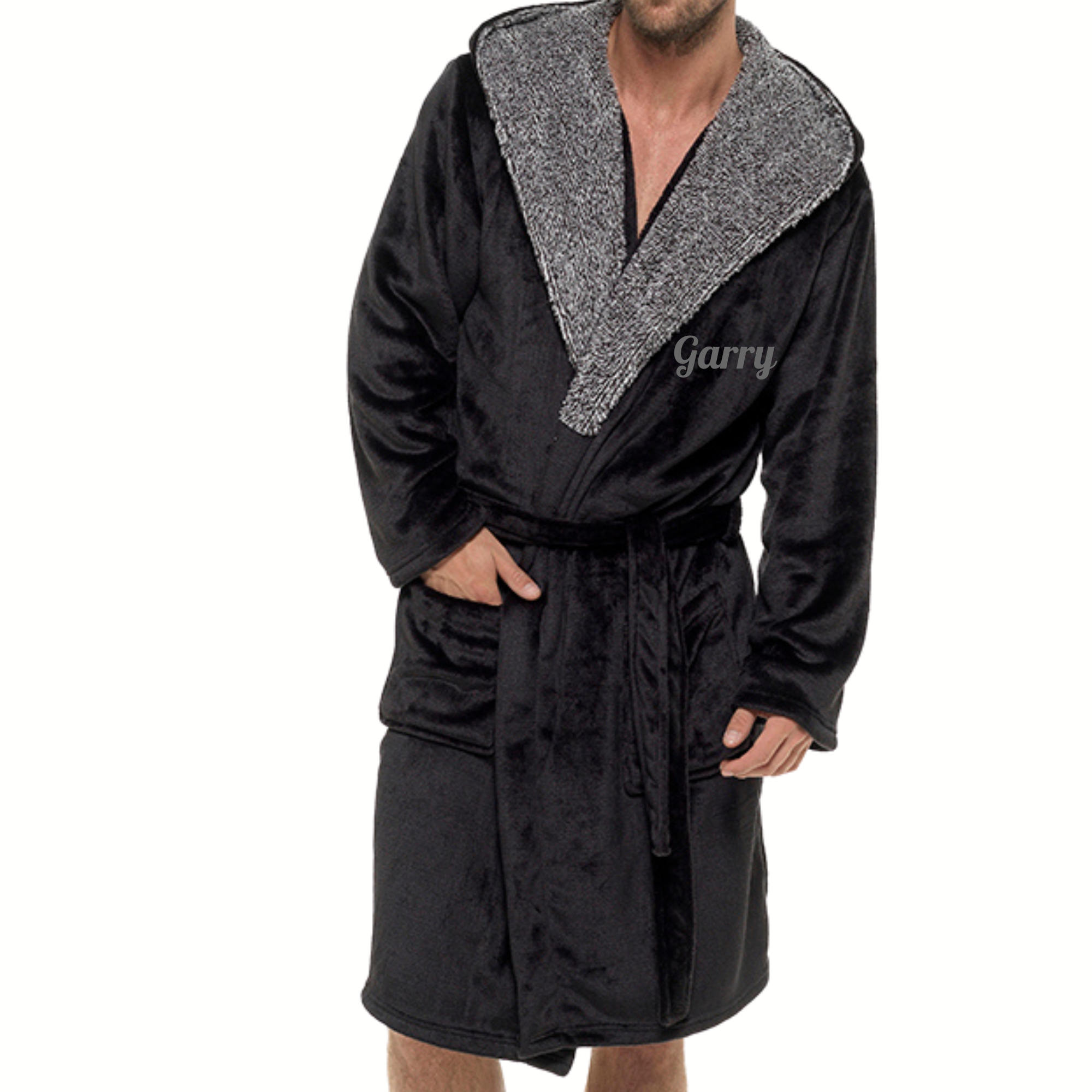 Black Hooded Flannel Robe
