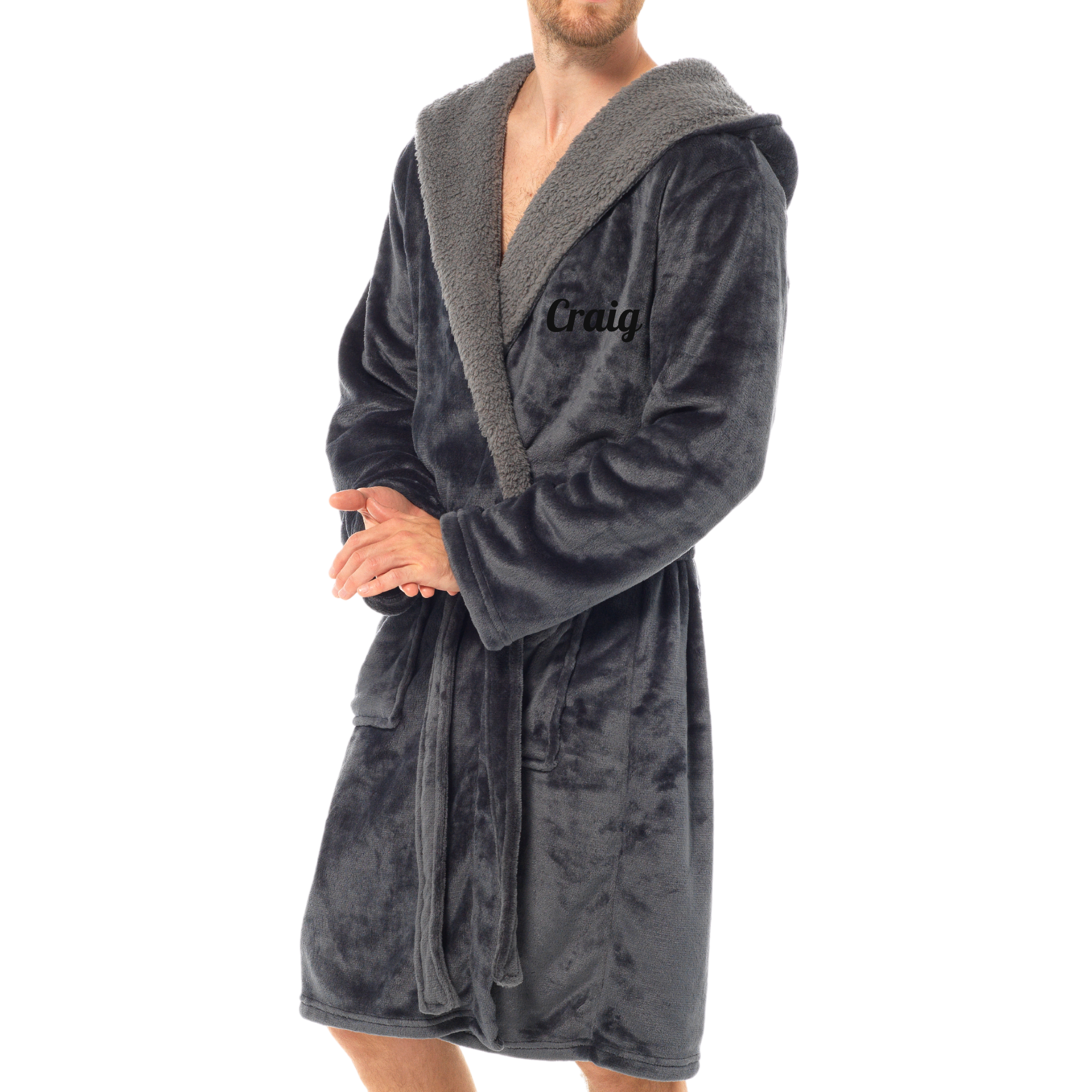 Black Hooded Plush Robe