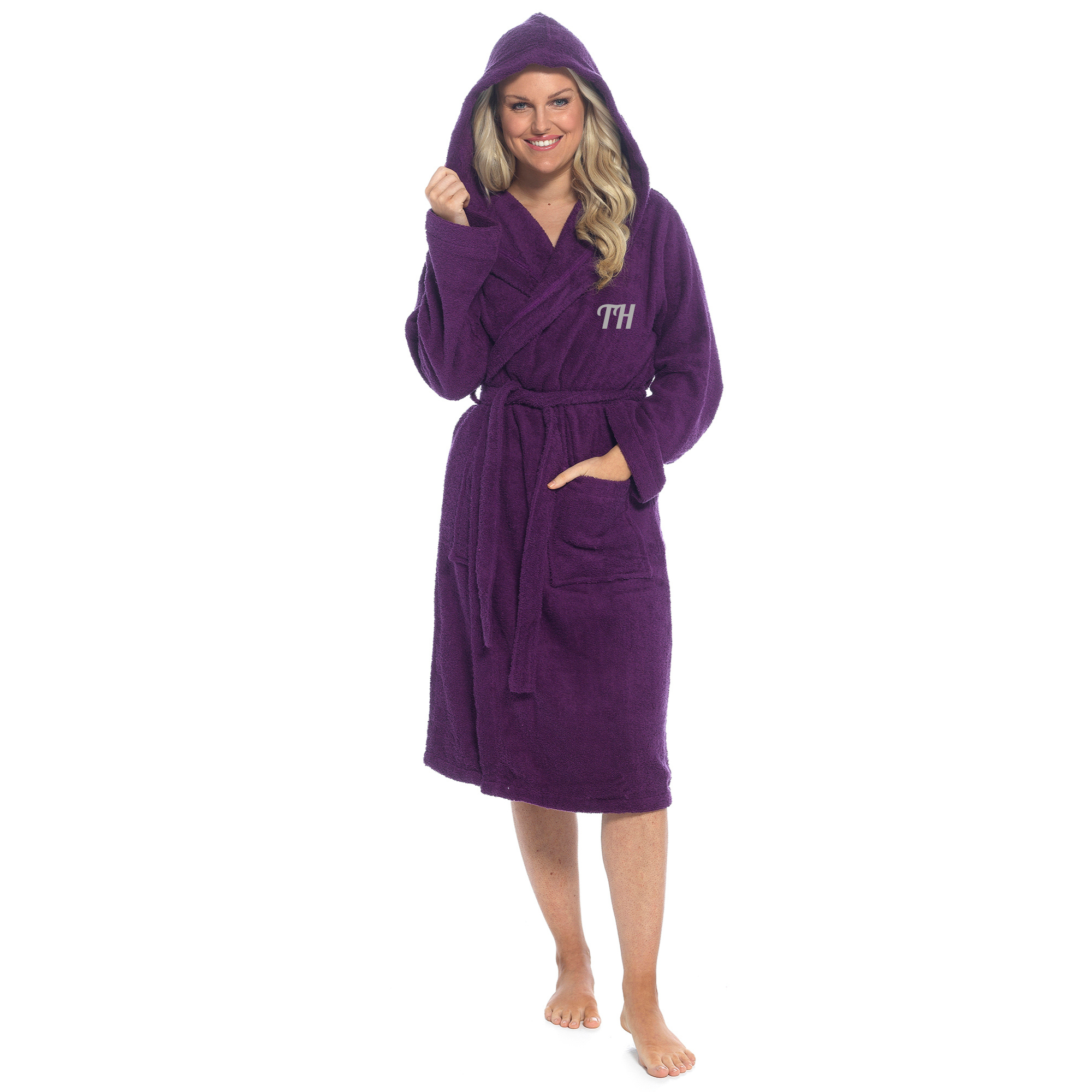 Purple Hooded Towelling Robe