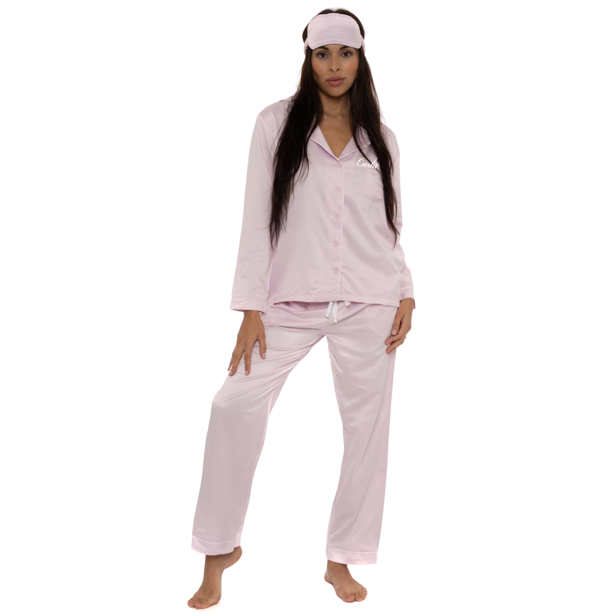 Pink Long Sleeve Satin Pyjamas