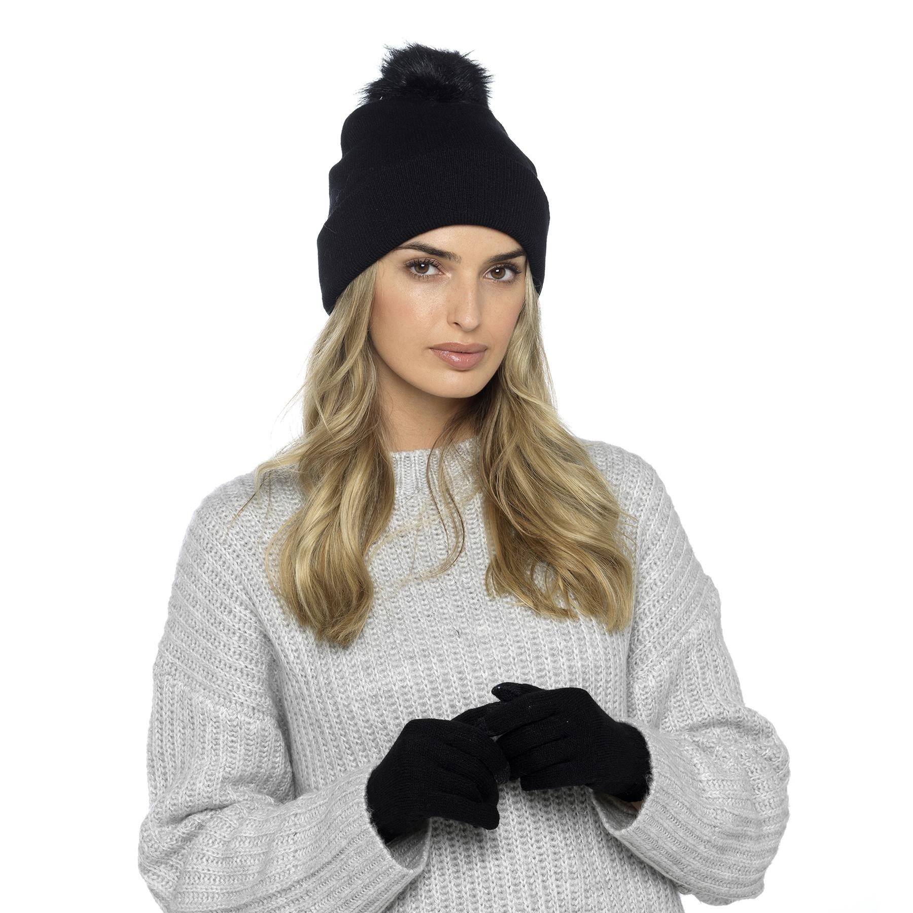 Grey Bobble Hat and Glove Set