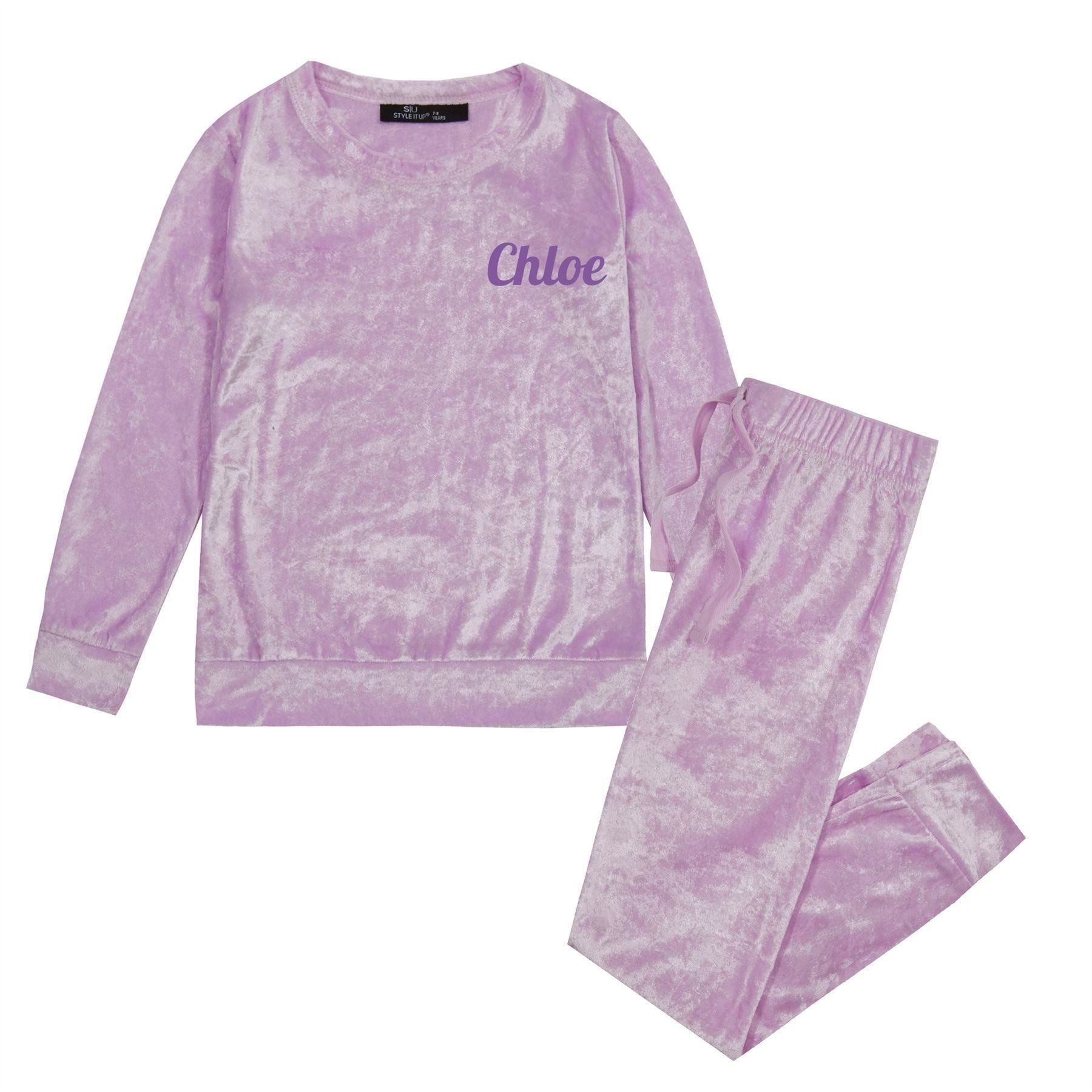 Girls Crushed Lilac Velvet Pyjamas