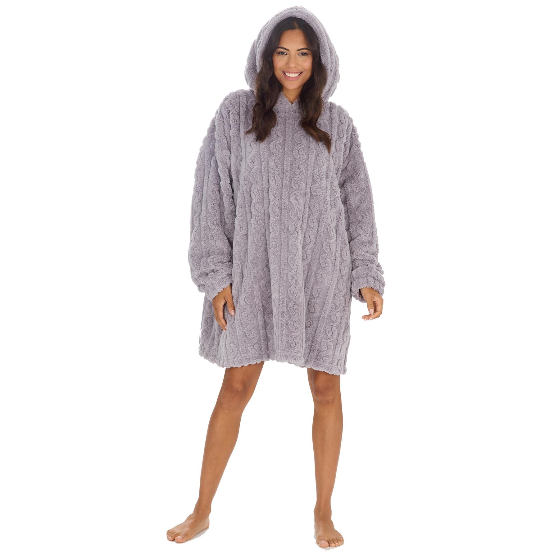 Grey Cable Knit Snuggle Hoodie