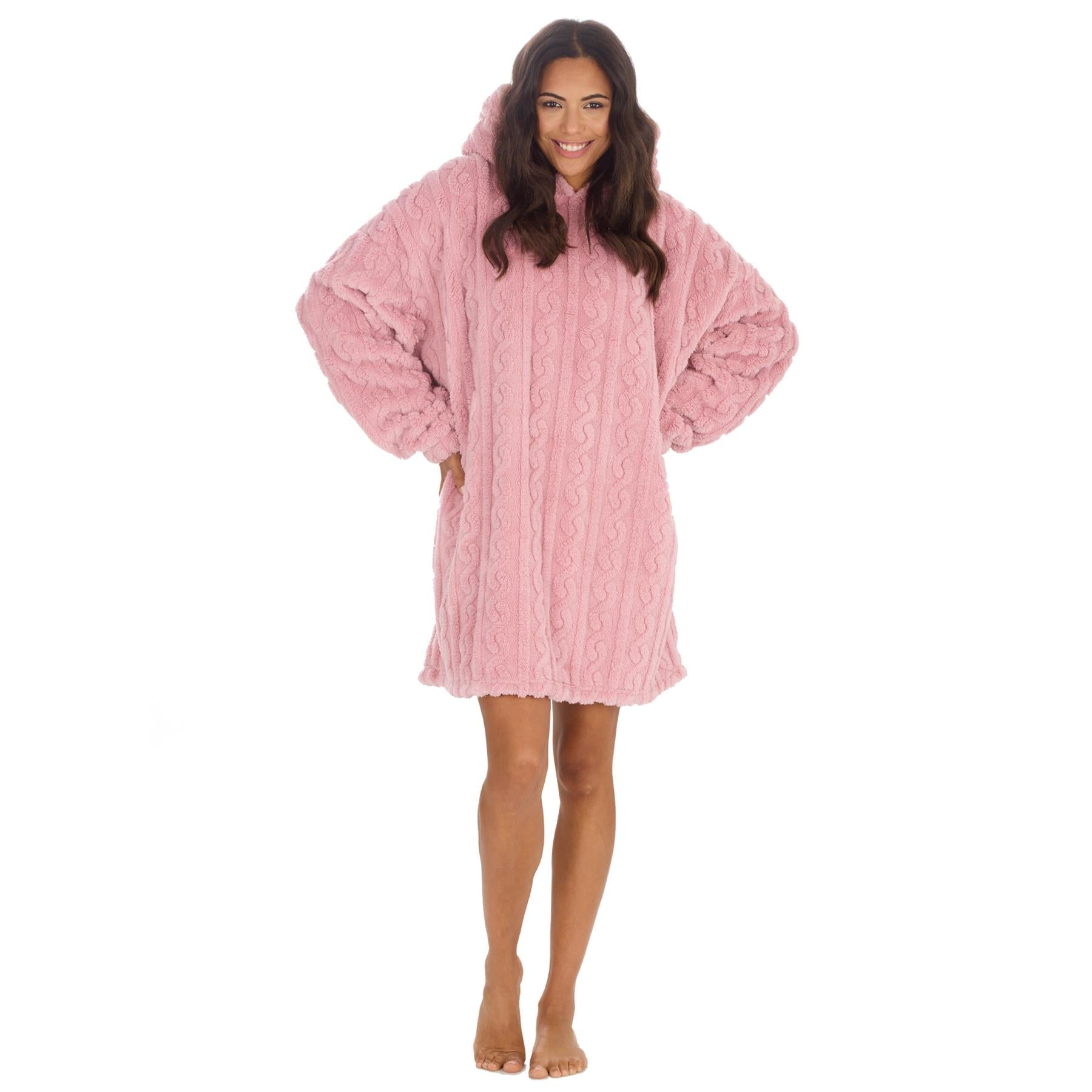 Pink Cable Knit Snuggle Hoodie