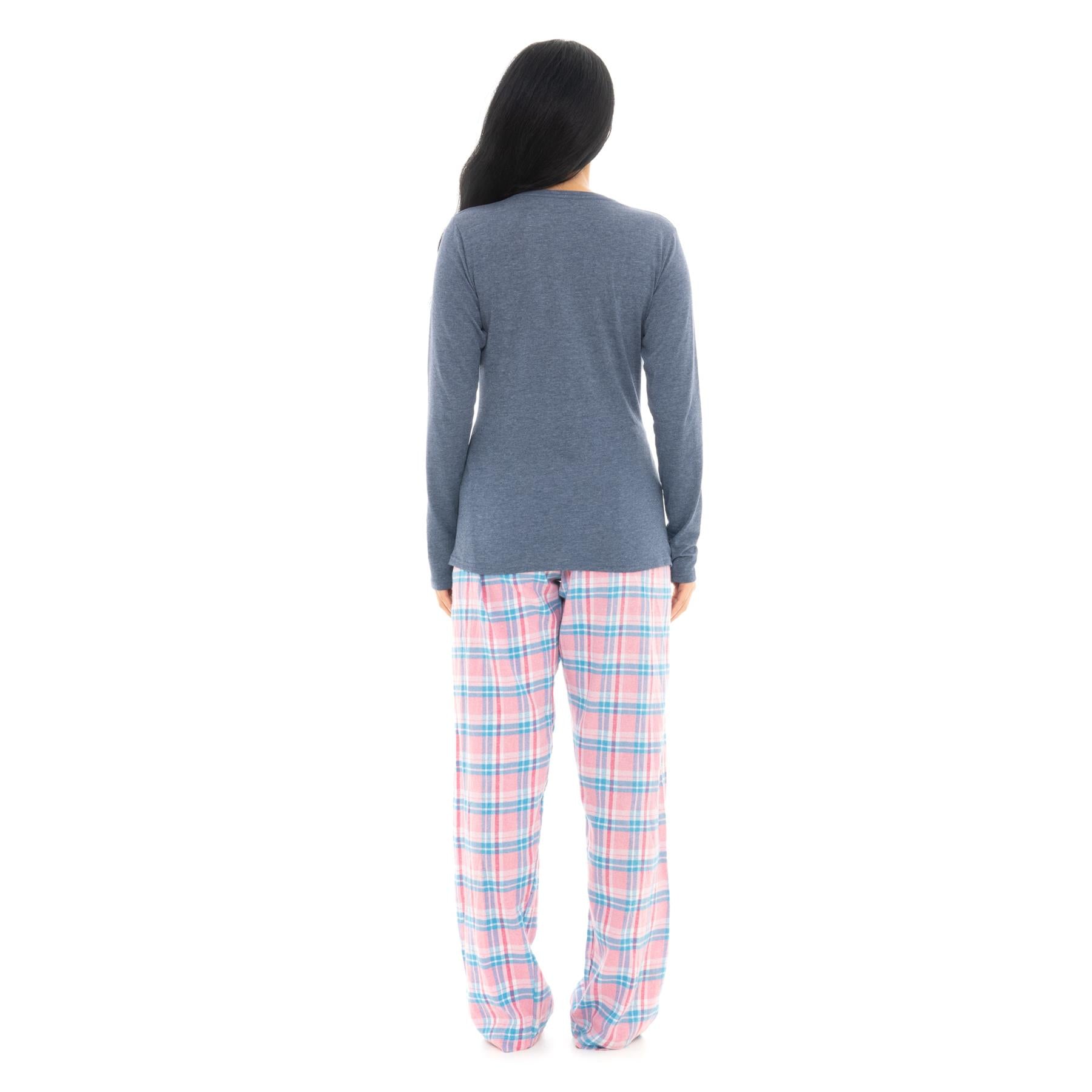 Bright Navy & Pink Flannel Check Pyjama Set