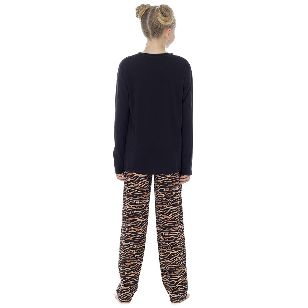 Girls Tiger Print Black Pyjamas