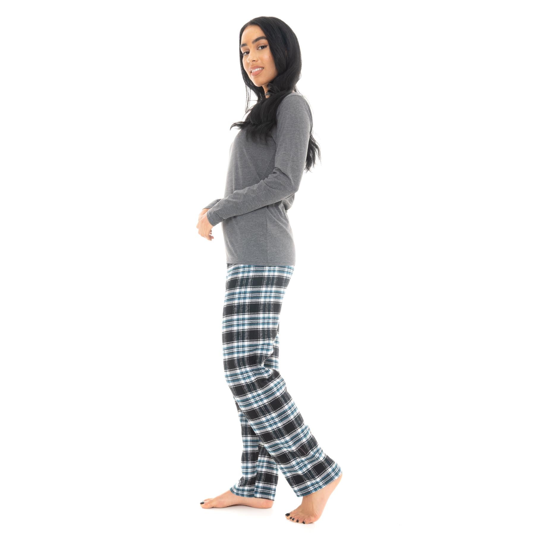 Silver & Mint Flannel Check Pyjama Set