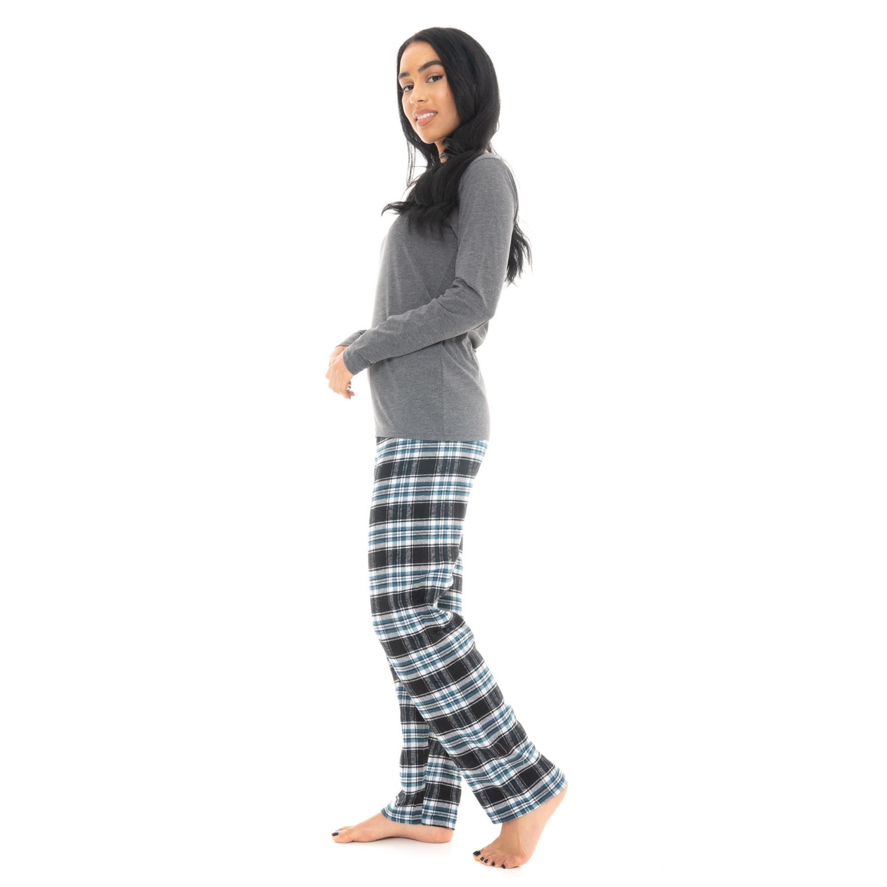 Silver & Teal Flannel Check Pyjama Set