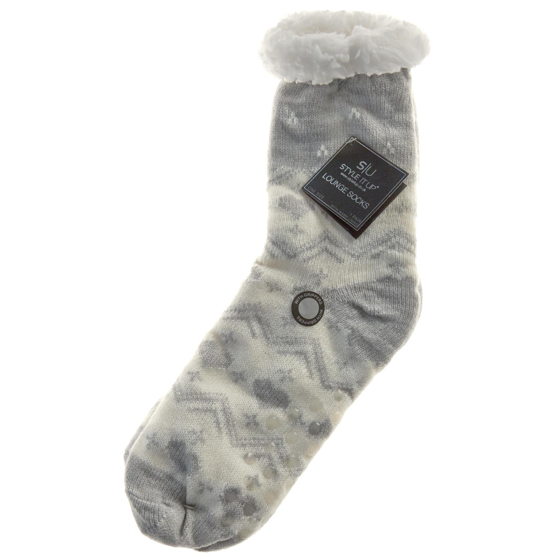 Grey Teddy 1 Pair Lounge Socks
