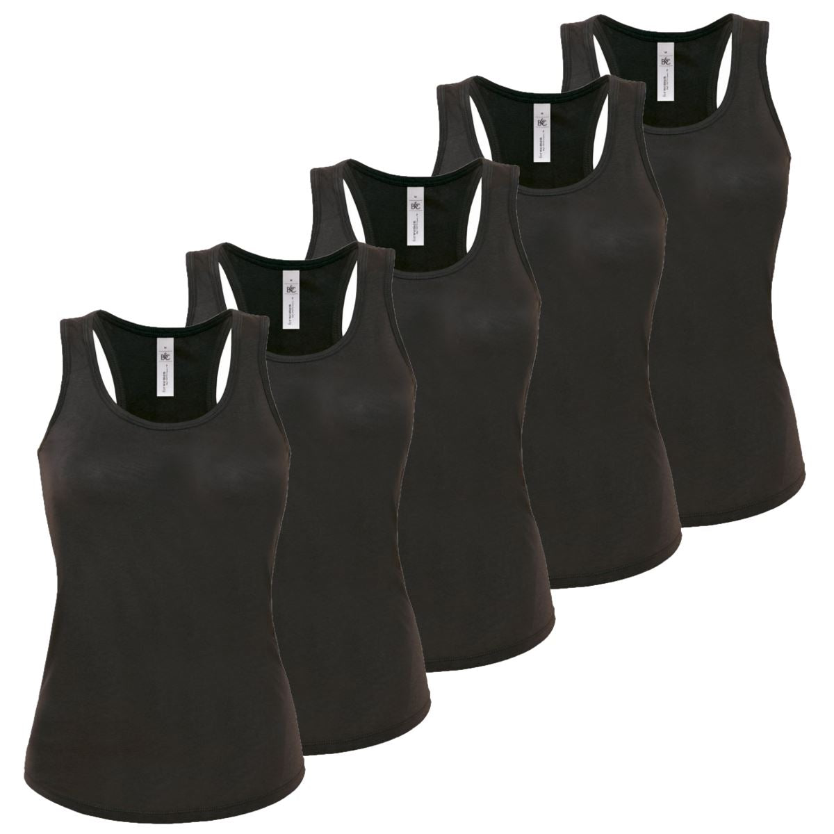 Pack of 5 Black Vest Tops