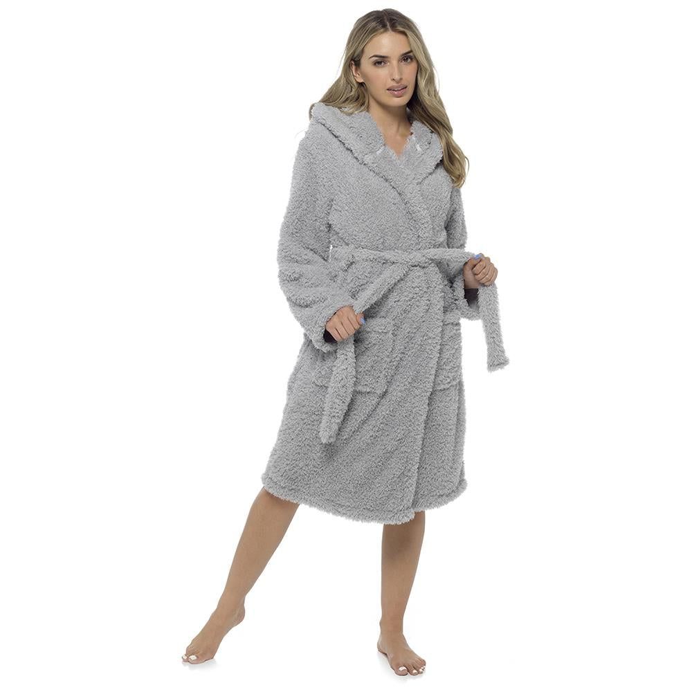 Grey Frosted Borg Hooded Robe – Style It Up - Luxury Personalised Apparel