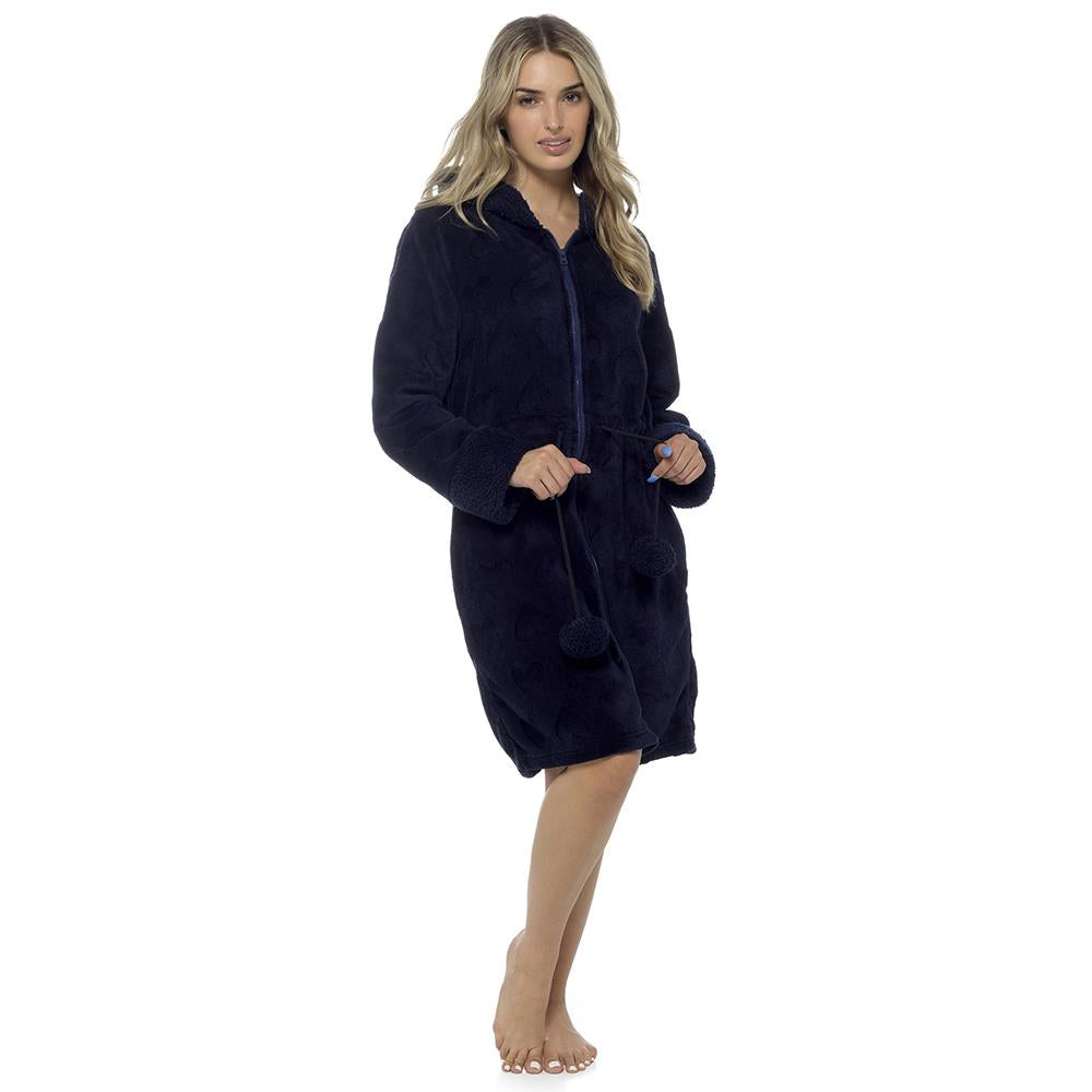 Pink Hooded Zip Up Robe