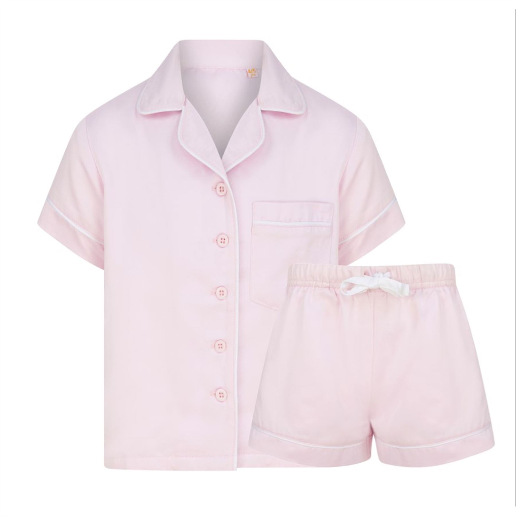 Girls Pink Short Sleeve Satin Pyjamas