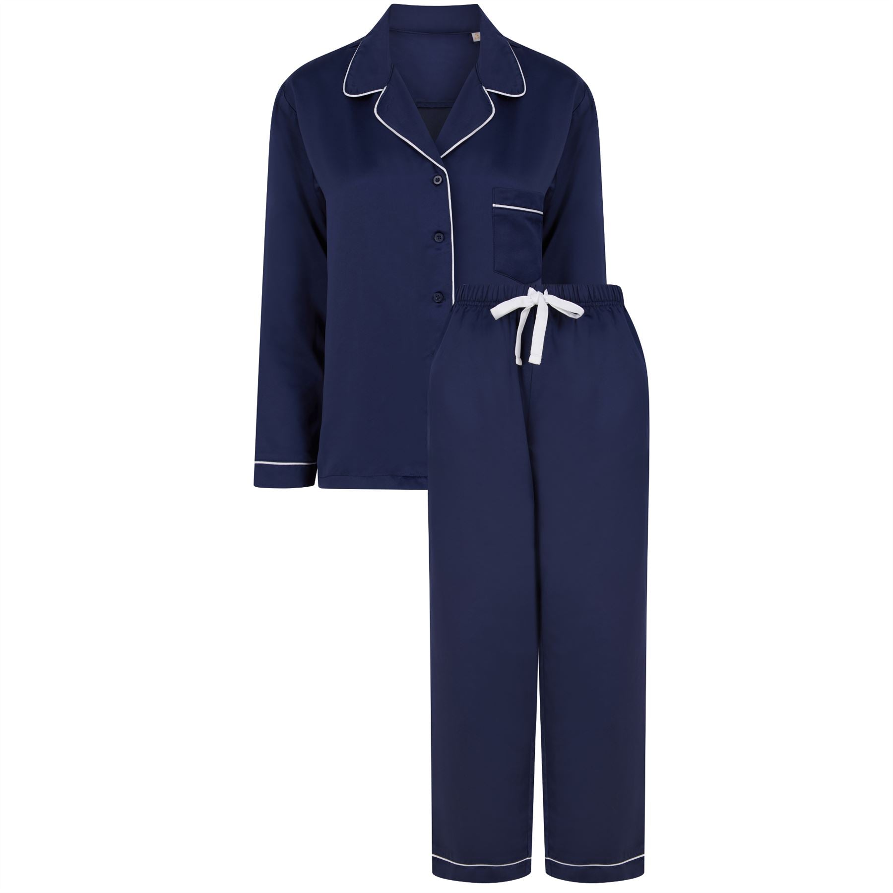 Girls Navy Long Sleeve Satin Pyjamas