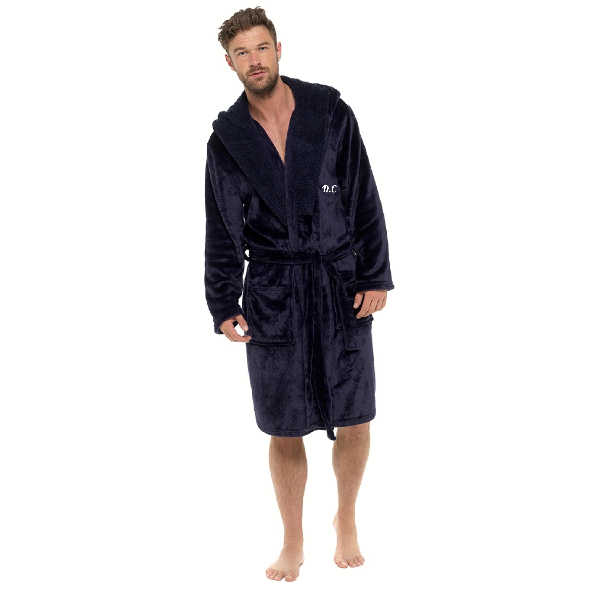 Navy Hooded Flannel Robe