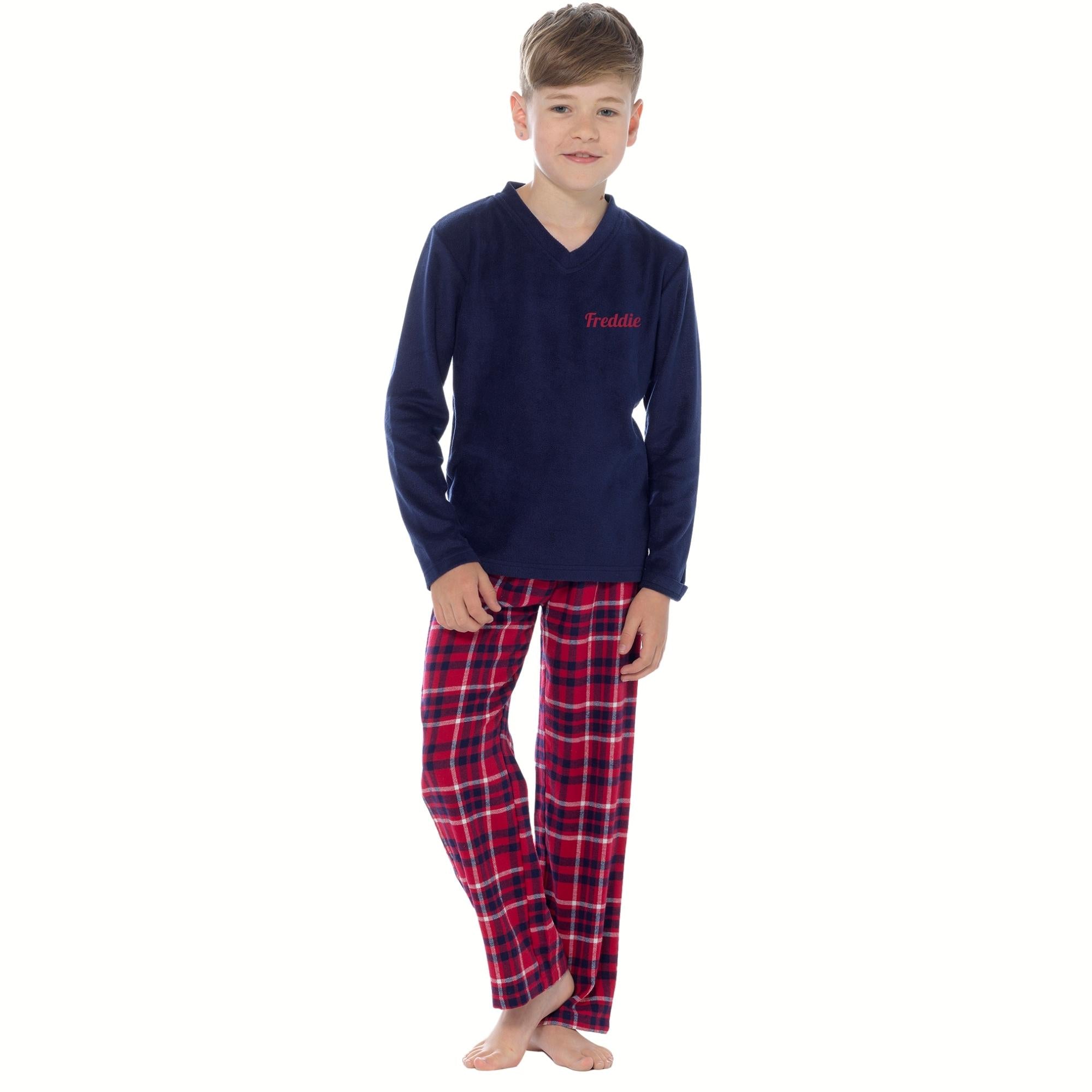 Boys Flannel Check Pants Navy Pyjamas