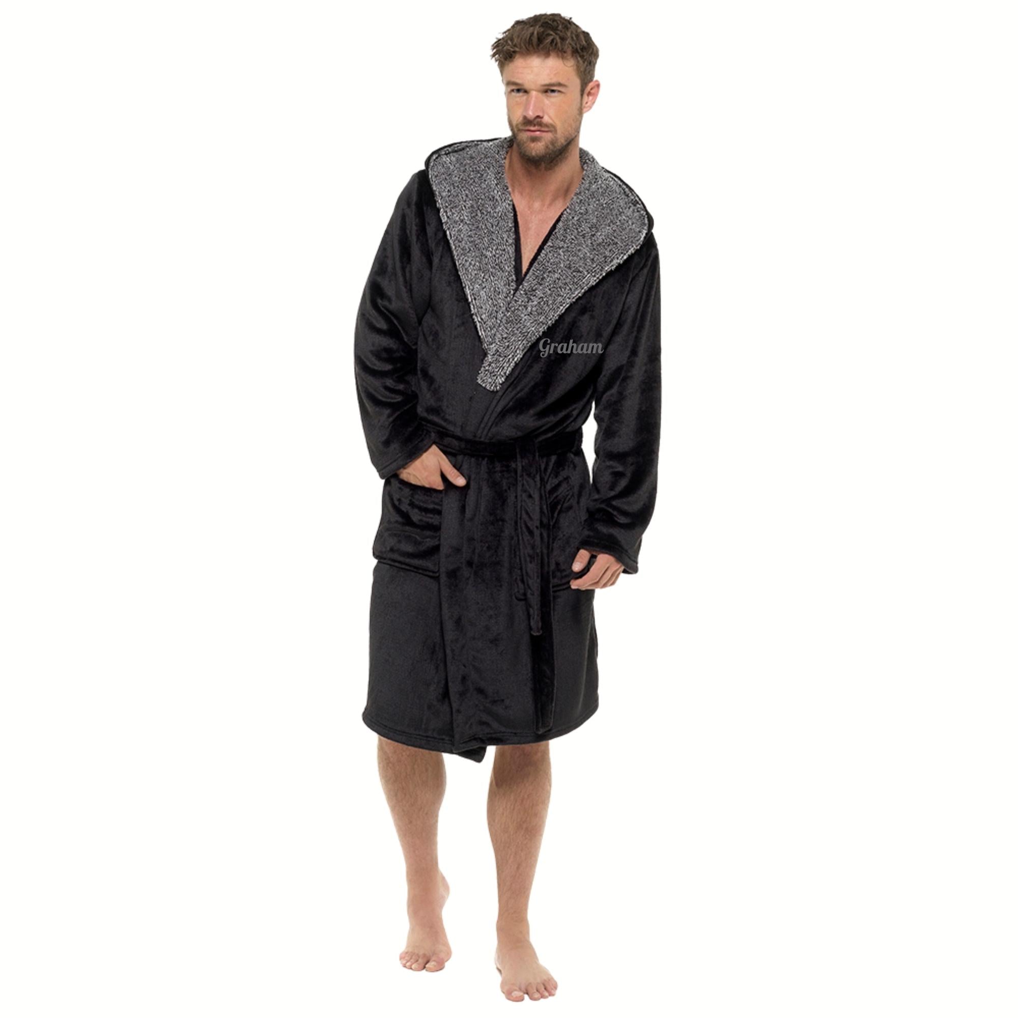 Black Hooded Flannel Robe