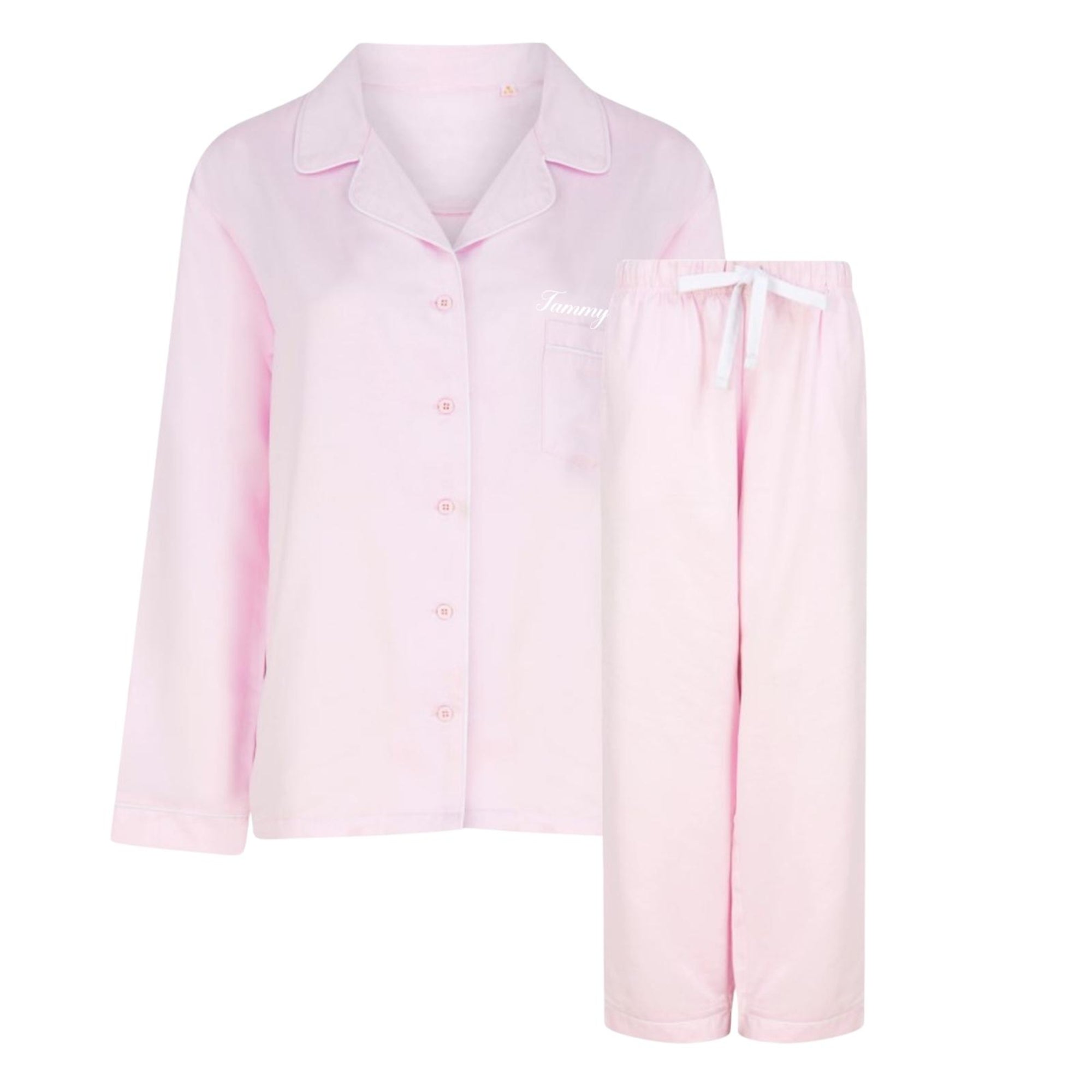Girls Pink Long Sleeve Satin Pyjamas