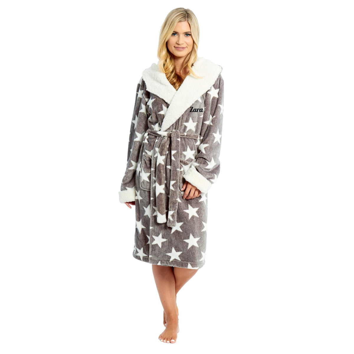Grey Star Print Robe – Style It Up - Luxury Personalised Apparel