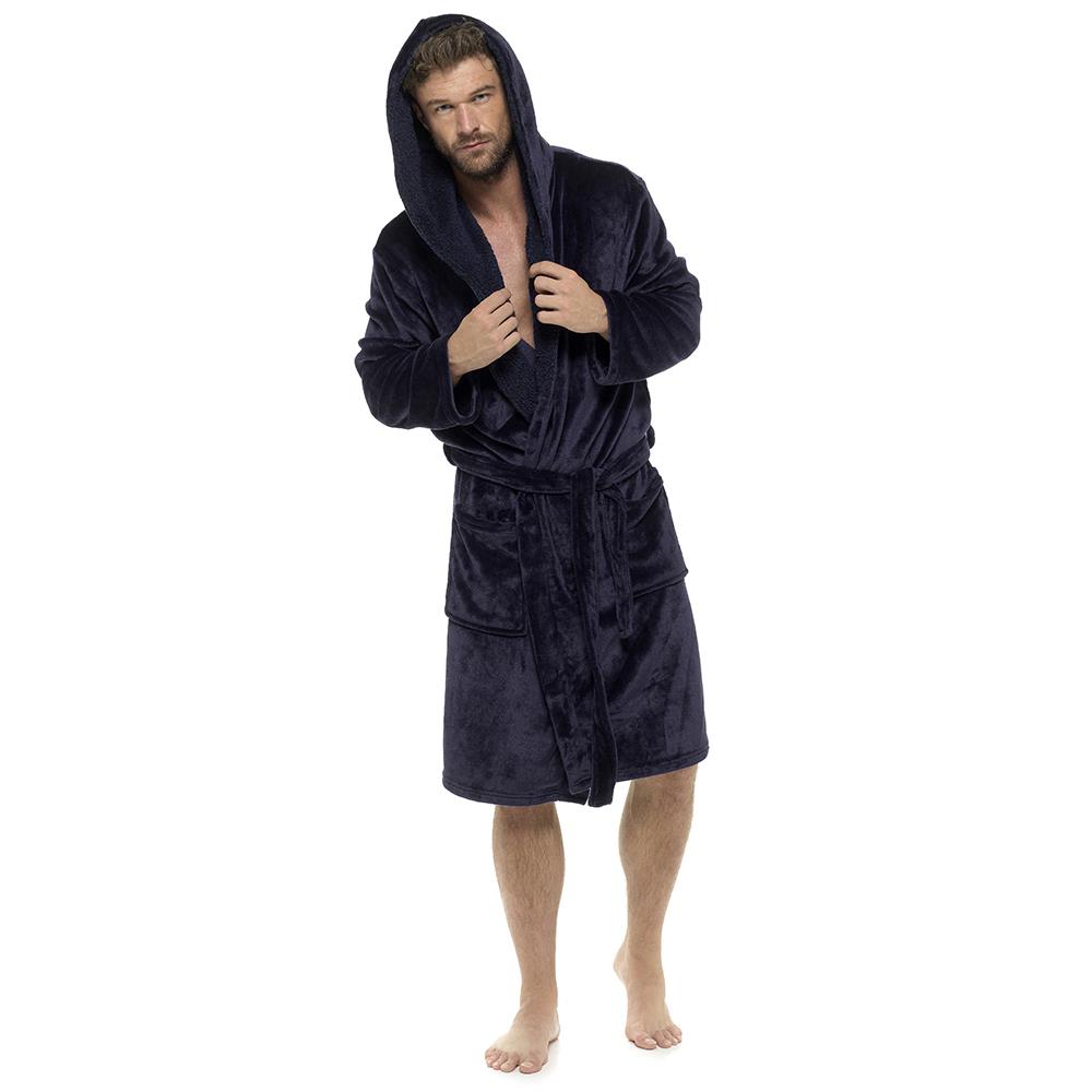 Navy Hooded Flannel Robe
