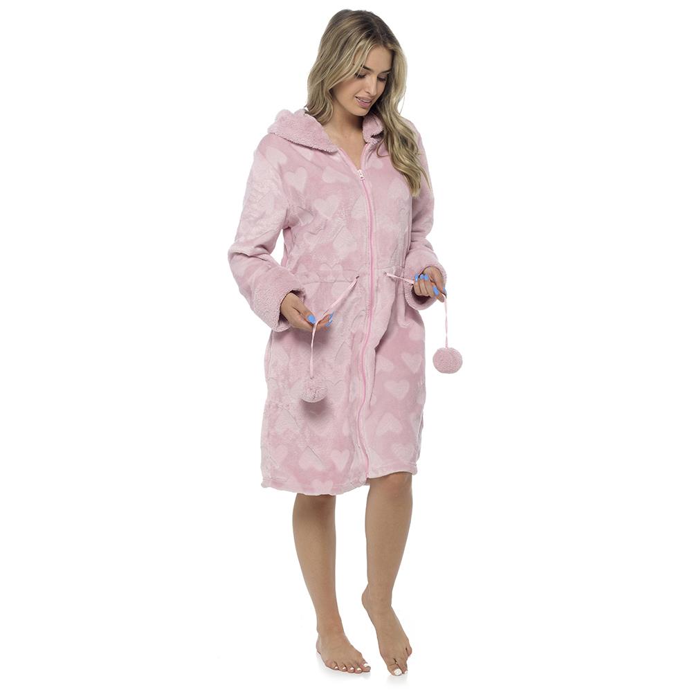 Pink Hooded Zip Up Robe