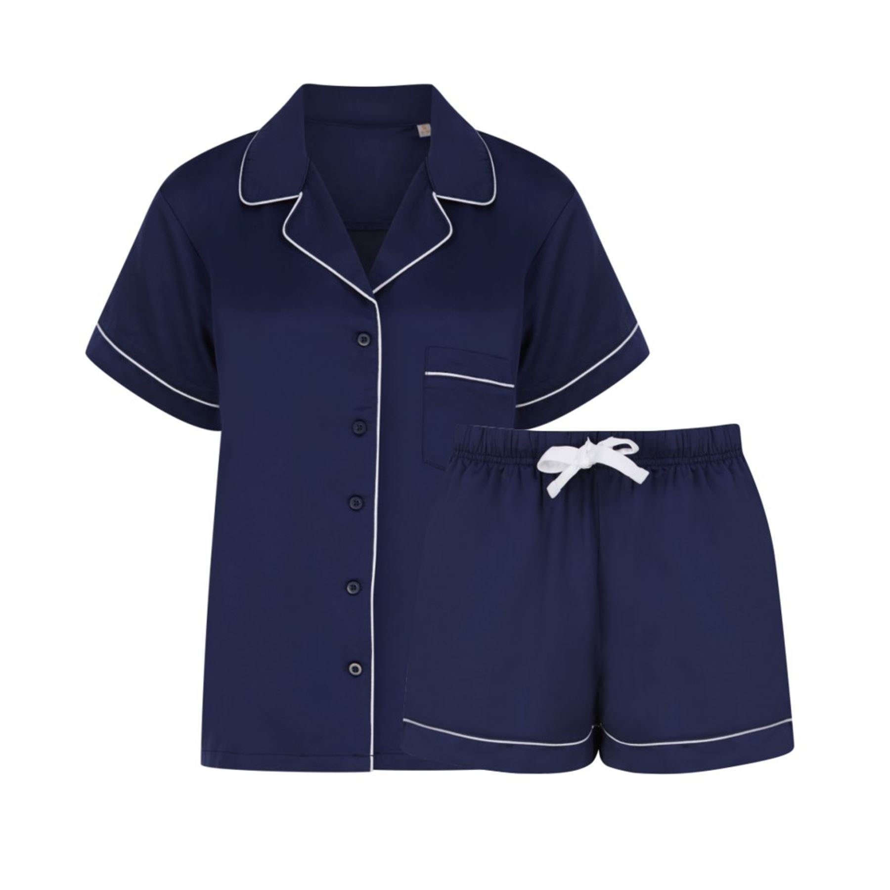 Girls Navy Short Sleeve Satin Pyjamas