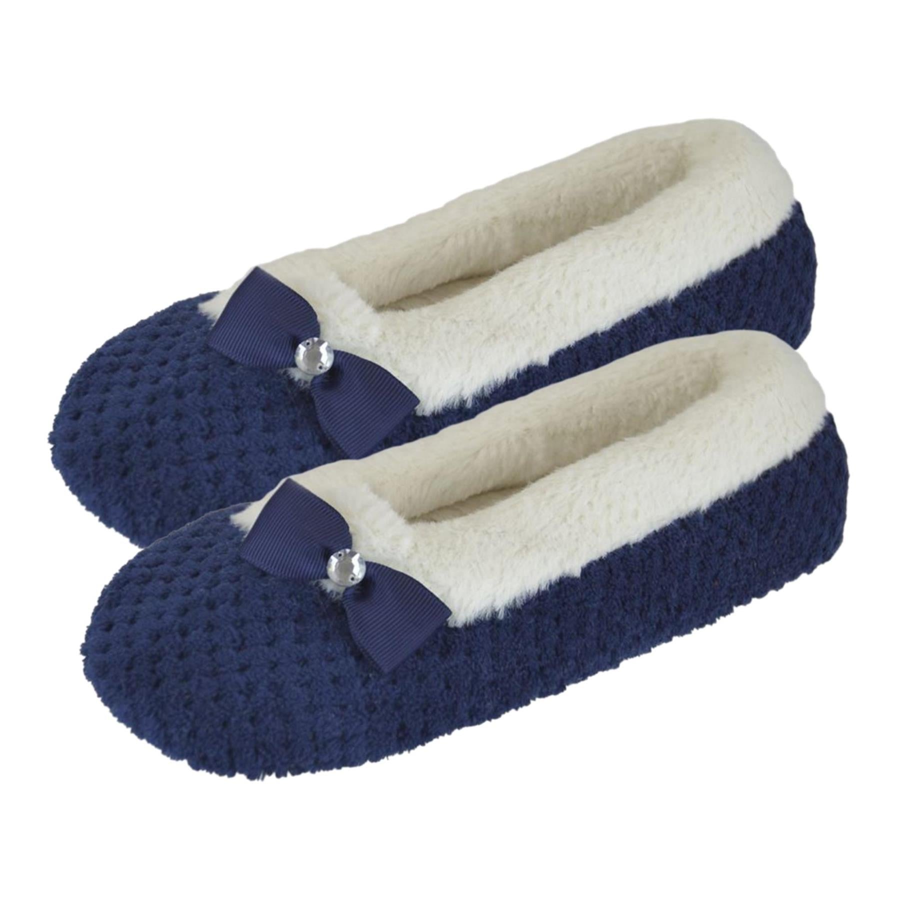 Navy Diamond Pleat Ballerina Slippers